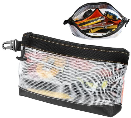 FRETONBA Petit sac à outils, à fermeture éclair, en PVC transparent, étanche, antistatique, organiseur de petites pièces, crochet en métal