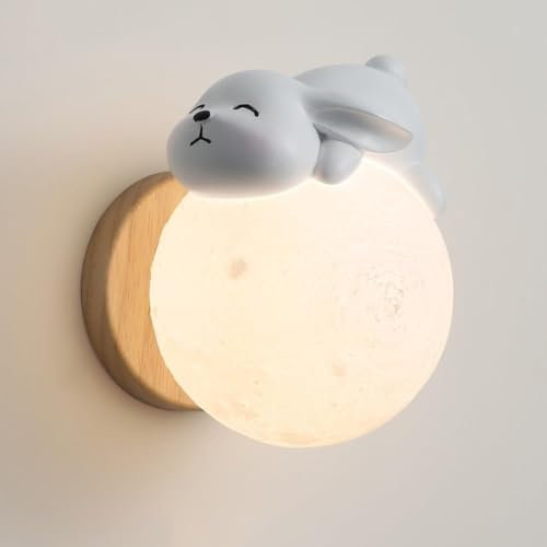 BFFGKGL Lampada da Parete Moderna Nordica per Cameretta dei Bambini - Simpatico Cartone Animato Coniglio Luna Sferica Minimalista