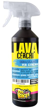 DR.BIKE Lava Cerchi Pulitore Cerchi 500 ml. Sgrassante per cerchio moto e auto. Elimina grasso, catrame, olio. Spray pulitore cerchioni. Detergente neutro. Elimina residui ferrosi da cerchioni moto