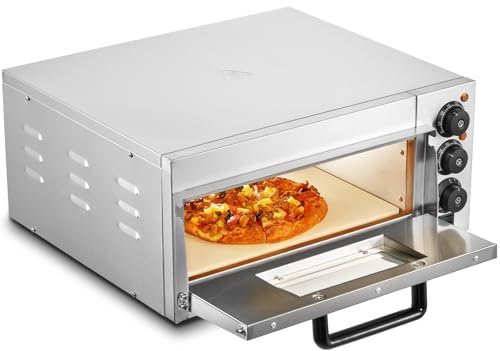 VEVOR Horno de Pizza Comercial Eléctrico de Encimera de Una Sola Capa, Acero Inoxidable con Piedra y Mango, Multiusos para Restaurantes, Pretzels Horneados en Casa, 515 x 560 x 267 mm, 50-350 ℃