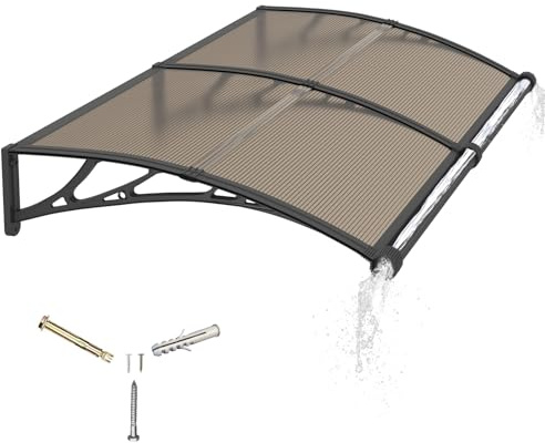 Auvent de Porte d'entrée 100x200cm Toit Marquise en Polycarbonate Porte Résistante Toit Abri Protection Contre La Pluie et UV Protection Contre la Pluie et la Neige