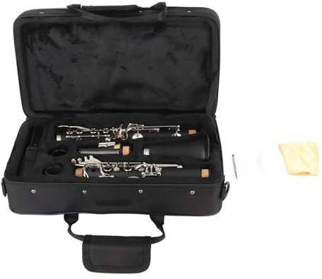 Clarinet Set for Beginners with 17 Key Bb Clarinet, Cleaning Cloth, Reed, Screwdriver, Case Black