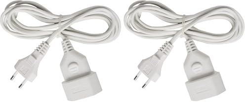 Brennenstuhl Kunststoff-Verlängerungskabel (Verlängerungskabel für den Innenbereich, 3m Kabel, mit Euro-Stecker und Kupplung) weiß (Packung mit 2)