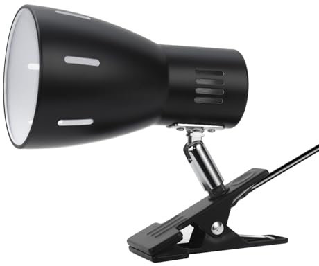Milpoel Clip On Desk Lamp with E27 Bulb Holder, Clamp Light with Switch, UK Plug, Portable Reading Lamp for Table, Bedside, Bedroom, Office, Study, Workbench (Black)