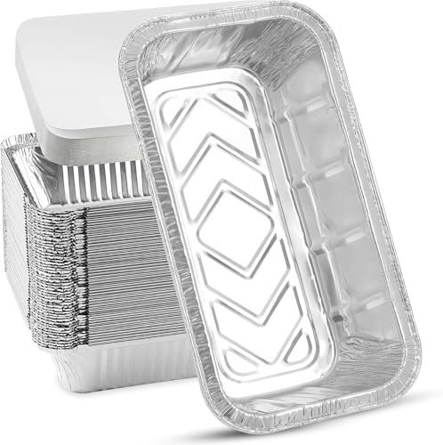 Aluminium Foil Trays with Lids 20 Pack, 20x11x6cm Rectangular Disposable Tin Foil Containers with Extra Strong Lids, Sturdy Reusable Takeaway Containers for Food Storage, Baking, Lunch and Party