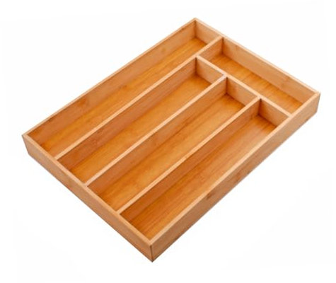 Genérico ESCURRECUBIERTOS BAMBU 38 X 27 X 4,5 CM Cubertero De Madera De Bambú – Moderno Organizador De Cocina Para Cajones – Separador De Cajones Para Cocina, Oficina, Baño Y Dormitorio – Color Bambú