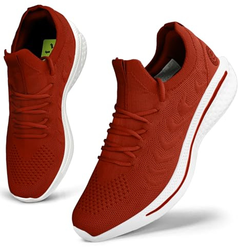 Giniros Womens Trainers Running Shoes Ladies Gym Walking Sports Sneakers | Breathable knit upper, lace-up slip-on design, memory foam comfort, 4cm EVA sole, non-slip grip, for work, travel, walking