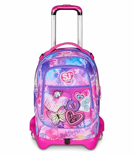 SJ GANG STYLE JAM GANG Trolley Jack 3 hjul, Fuchsia, 3-i-1, trippelryggsäck med avtagbar vagn, 33 l, grundskola ryggsäck, flicka ryggsäck, Fuchsia, Taglia Unica