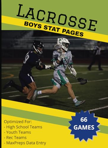 Lacrosse Boys Stats Pages: Coach Carl's Lacrosse Stats and Scorebook for 66 games, optimized for stat keepers and LAX coaches, makes a great gift for lacrosse moms dads or local LAX fans