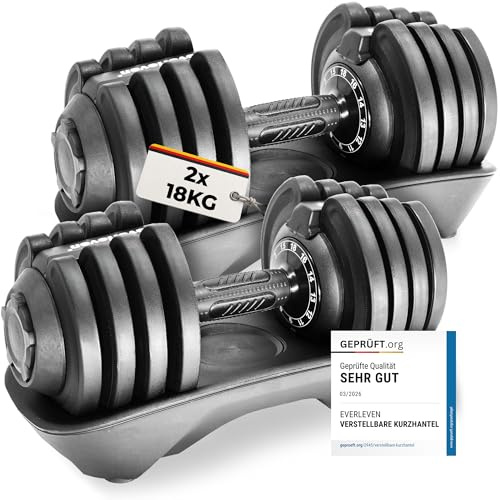Verstellbare Kurzhantel Set 2x18kg | 12kg |18kg | 24kg | 40kg | 12 Gewichtseinstellungen | Hantelset 2x18kg | Verstellbare Kurzhantel | einstellbar und platzsparend [FIX LOCK] Hantel