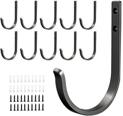 pclapora 10 Piezas Ganchos Percheros Pared Negros, Gancho Colgador de Tornillo, Metal Gancho Albornoz, para Colgar Ropa Sombrero Toallas Llaves Bolsos Hogar Baño Cocina