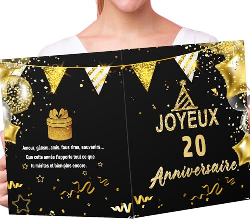 Grande Carte Anniversaire Géante – Joyeux Anniversaire Cadeau Homme Femme 20 ANs / 60 Ans / 50 Ans / 40 Ans – Carte à Message Pliable avec Espace pour Écrire – Idée Cadeau Originale Homme Femme