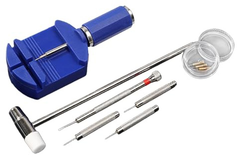 12-en-1 Kit Outil Montres, Kit de Réparation Montre avec Extracteur de Maillons, Ouvre-Boîtier, Outil de Poussoir à Goupille, Hammer, Support de Bracelet et Accessoires pour Ajustements et Réparations