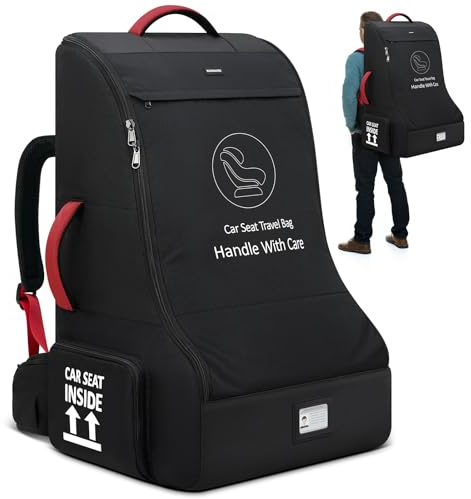RAINSMORE Mochila Bolsa de Viaje para Silla de Coche de Bebé, Bolsa Acolchada para Asiento de Coche para Avión, Protectora para Porta Sillas Infantiles Impermeable para Aeropuerto, Negro