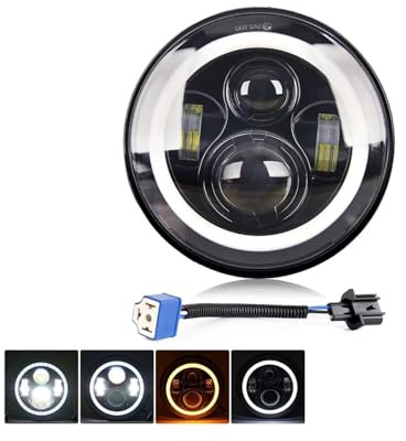 Faro Faros Led Para Coche De Moto, Led De 7 Pulgadas DRL H4 Hi-Lo Con Ojos De Ángel Halo Para Motocicleta Para Lada Para Niva 4X4 Uaz 12V 24V(1 Piece J003T)