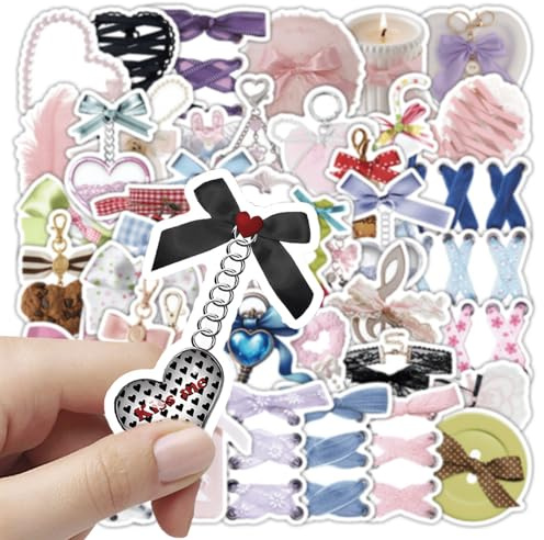 LEMONSTONE 50 Stück Sticker Aesthetic, Journal Sticker, Vintage Schleifen Herz Muster, Aesthetic Stickers Erwachsene für Kindle, Bullet Journal, Scrapbook, Laptop, Handyhülle, Wasserflaschen, Helm