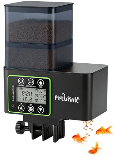 Petbank Automatic Fish Feeder for Aquarium, 230/510ML Adjustable Timer Fish Feeder Dispenser with 0.1-2g Precision Feeding, Feed Cleaning & Shortage Alert,Moisture-Proof, LCD Display,USB Rechargeable