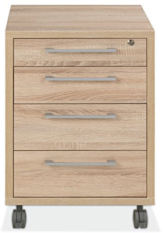 Container Rollcontainer Schubladenschrank | Braun | Eiche | 4 Schubladen | Abschließbar