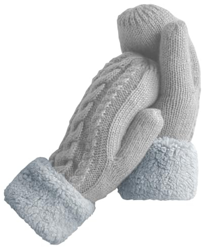 Women's Winter Gloves Warm Lining - Cozy Wool Knit Thick Gloves Mittens in 11 color (gray)