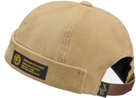 CLAPE Cappello Senza Visiera Berretto Portuale Corduroy Rolled Cuff Brimless Hat Docker Uomo Berretto da Uomo con Visiera Marinaio Khaki CT06