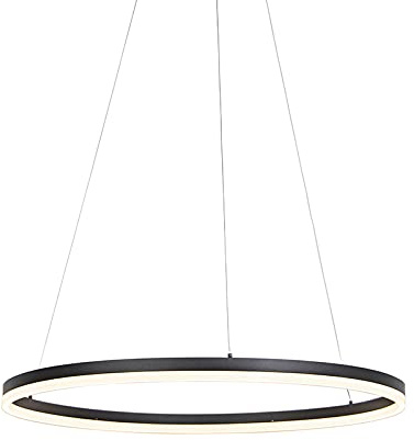 Qazqa - Design Ring-Hängelampe I Pendellampe I Pendelleuchte schwarz 80cm inkl. LED und Dimmer - Anello Dimmer I Dimmbar I Wohnzimmer I Schlafzimmer - Kunststoff Rund - I LED