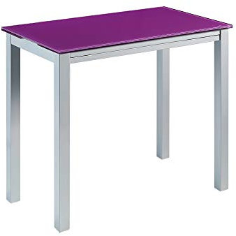 MOMMA HOME Mesa de Cocina Extensible - Modelo Londres - Color Morado/Plata - Material Cristal Templado/Metal - Medidas 95 x 55/95 x 76 cm