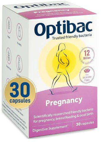Optibac Probiotics Pregnancy - Most Researched Pregnancy Probiotics - Also for Breastfeeding & Post Birth - for Gut & Intimate Flora - 30 Vegan Capsules