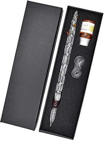 SIPLIV Handgemachter Kristall-Wasser-Orchideen-Glas-Stift mit Tinte im Set, Dip-Schild, Kalligraphie-Stift, Büro, Schreibtisch-Verzierung, Ornamente - Orange