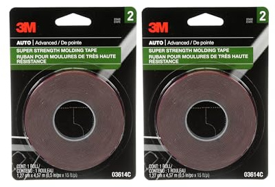 3M Scotch-Mount Automotive Molding Tape, Super Strength Double-Sided Adhesive, 1/2 Inch x 15 Ft per Roll (Pack of 2) – for Car Trim, Emblems, Moldings
