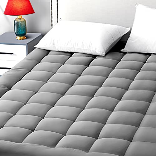 EASELAND Queen Size Mattress Pad Pillow Top Mattress Cover Quilted Fitted Mattress Protector 8-21 Deep Pocket Cooling Mattress Topper (60x80 Inches, Light Grey)