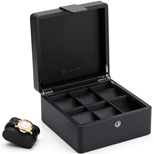 Vlando Watch Box for Men,Faux Leather 6 Watch Display Storage Box Organizer Collection Case Holder, 6 Slot Watch Storage Boxes