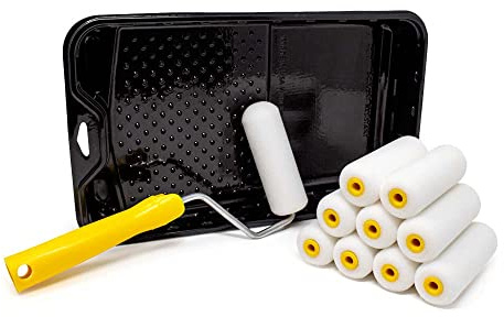 FoamPRO 4” Fine Finish Paint Roller Kit | 1 Plastic Paint Tray, 1 Roller Handle, 10 Foam Rollers | Mini Foam Roller Kit w/Roller Pan | Home Painting Supplies & Paint Tools, Multicolor, 164 (164KIT)