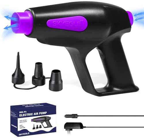 Elektrische Luftpumpe für aufblasbare, tragbare elektrische Pumpe, Luftmatratzenpumpe, Schnellfüllung aufblasen und mit 3-Düsen entleeren, 110-240V/12V DC Luftpumpe für Camping im Freien, Luftmatratze
