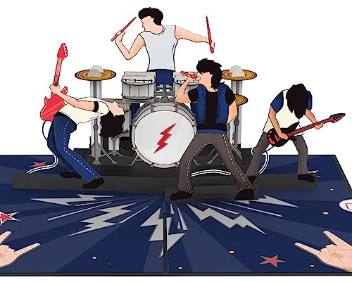 papercrush® Pop Up Card Rock & Roll Concert - 3D Birthday Card for him (Boyfriend, Husband), Voucher or Money Gift for Son, Fathers Day Card, Uncle and Rock Music Lovers, Packaging for Concert Tickets