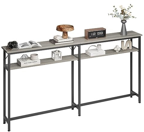 HAUSPROFI Konsolentisch Schmal, 180 x 23 x 100 cm 2 Etagen Konsolentisch mit Stauraum Extra Lang Flurtisch Beistelltisch Grau für Eingangsbereich, Wohnzimmer, Schneeweiß, CTN180