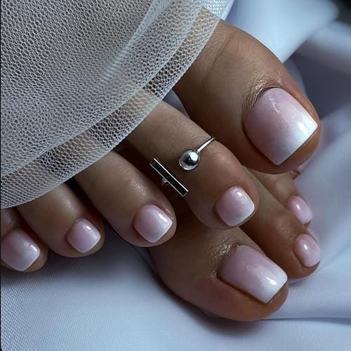 MrCuvaryas 24 Stück Zehennägel zum Aufdrücken, Französisch Natürliche Künstlich Fußnägel zum Aufkleben, Full Cover Acryl French Quadratische Künstliche Zehennägel für Nail Art (Nude Pink Gradient)