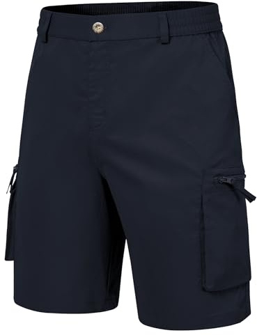 YuKaiChen Men's Cargo Short Combat Shorts Twill Summer Casual Shorts with Multi Pockets and Zip Fly Size 32 Navy