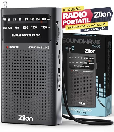 ZILON Radio a Pilas Portatil Pequeña Analogica Transistor FM Am Entrada Auriculares Kit Emergencia con Excelente Señal Pequeño de Bolsillo Muy Facil Uso Gente Mayor Simple Deportes Musica Noticias AA