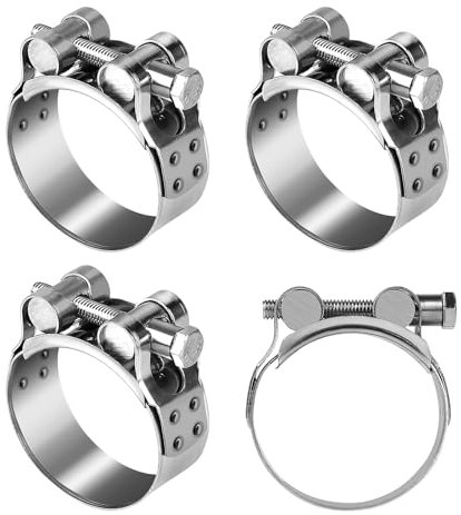 EFUTURETIME 4pcs Colliers de Serrage à Boulon de 48-51 mm en Inox 304, 22 mm de Large, T-collier de Serrage à Vis, Collier Durite pour Tuyau d'Échappement Moto, Tuyaux et Tubes