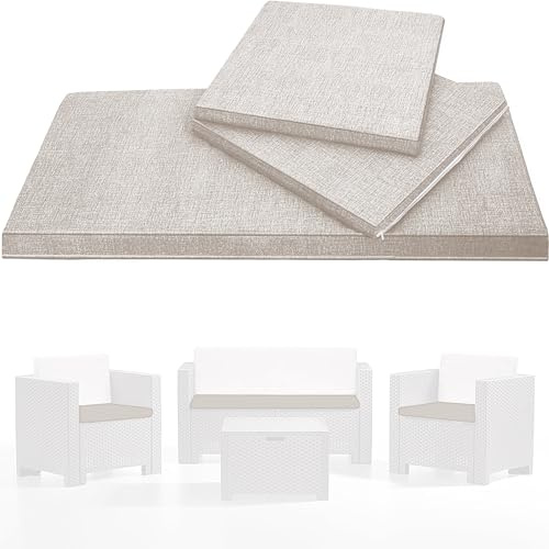 HAND - Tris di Cuscini da Esterno Sfoderabili per Poltrone e Divanetto - Cuscini Esterno Giardino uscinii, Salottini Rattan, 100% Cotone, Made in Italy (Ecrù)