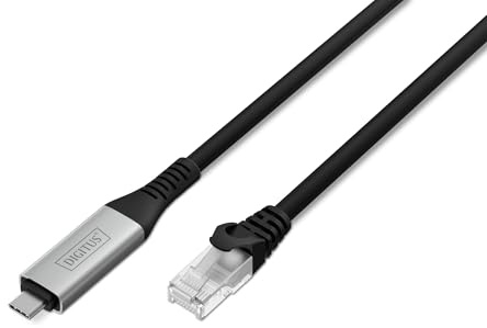 DIGITUS Câble réseau USB – Type-C vers RJ45 – USB-C 3.2 Gen1 – 1 Gbit/s – 15 m – LSZH – CAT 6A S/FTP – AWG 26 – Plug & Play – Noir