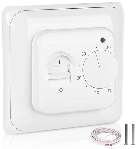 GOEDCH Thermostat d'ambiance : blanc Thermostat d'ambiance mécanique avec capteur, thermostat à bouton rotatif pour chauffage au sol, 230 V 16 A encastré Chauffage au sol électrique