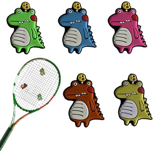 5 silikondämpare tennisracket, tennisdämpare, lämplig för tennisracket, roliga tennisracketstötdämpare i dinosaurieform.
