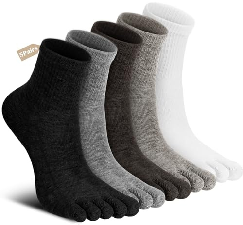 Cotwinter 5 Pairs Merino Wool Five Toe Socks for Men Women Cotton Hiking Crew Sock Thermal Winter Warm Boot Work Cushion Five Toe Socks for Women Men Athletic Running