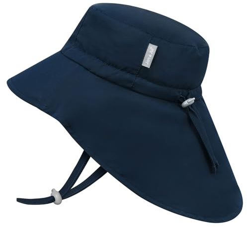 Jan & Jul Jungen Schnell trocknender Sonnenhut mit Nackenschutz für Schwimmen, 50+ UPF Hut für Kleinkinder (M: 6-24 Monate, Dunkles Marineblau)