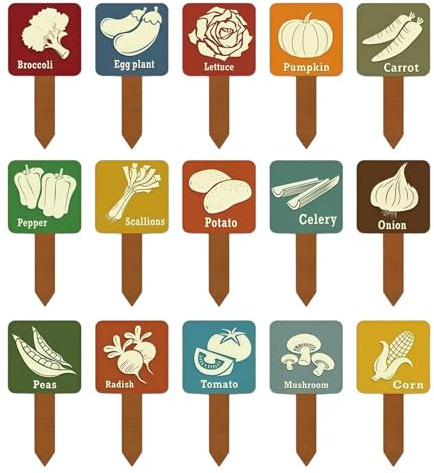 Etiqueta para plantas de verduras - Etiquetas marcadoras de plantas de jardín - 15 etiquetas en forma de T - Señales de identificación de verduras impermeables - Estacas reutilizables para el nombre d