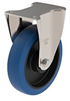 BLICKLE EDELSTAHL-SCHWERLAST-BOCKROLLE. MIT ANSCHRAUBPLATTE BKX-POBS 200XKA. MIT KUGELLAGER. DURCHMESSER 200 mm