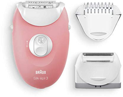 Braun Silk-épil 3 Beauty-Set, Epilierer Damen für Haarentfernung, Aufsätze für Rasierer, Trimmer und Massage für Körper, 3-440, flamingo/weiß