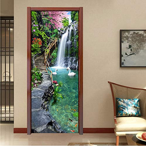 PANDABOOM 20 Pezzi Natura Paesaggio Cascata 3D Adesivo per Porte Foto Carta da Parati PVC Autoadesivi Adesivi per Porte Impermeabili Home Decor Murale 77X200Cm