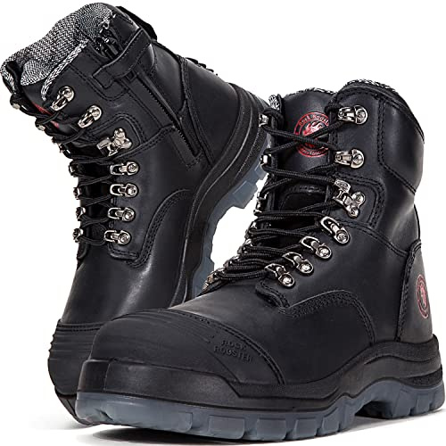 ROCKROOSTER Work Boots for Men,7 inch,Steel Toe,Side Zipper, Oiled Leather Shoes,Static Control, Breathable,Quick Dry(AK245Z 9)